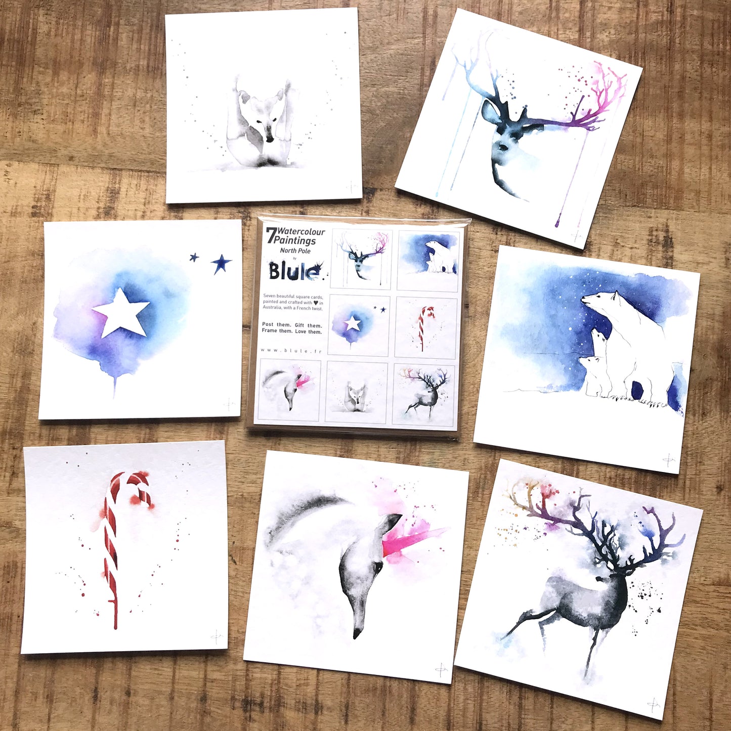 7 Watercolour Cards Paintings "North Pole "