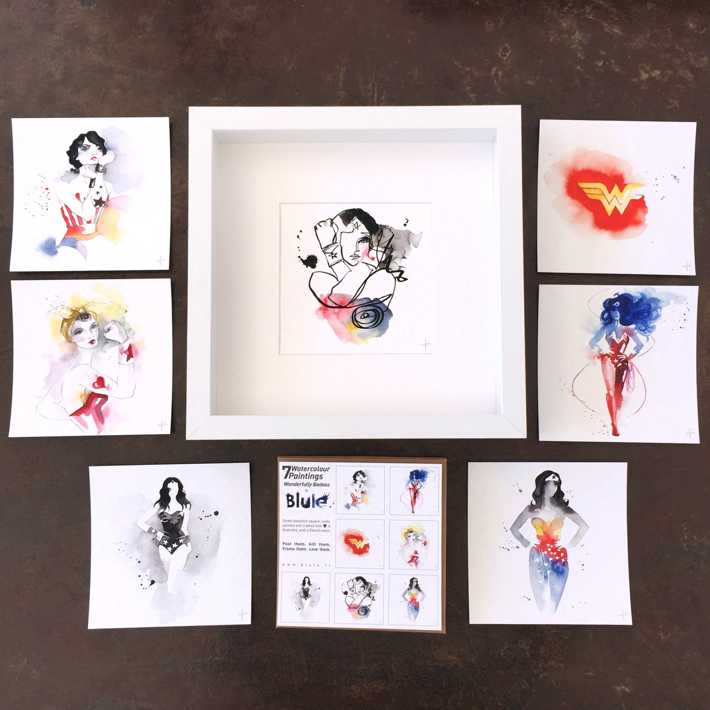 7 Watercolour Cards Paintings "Wonderfully Badass"