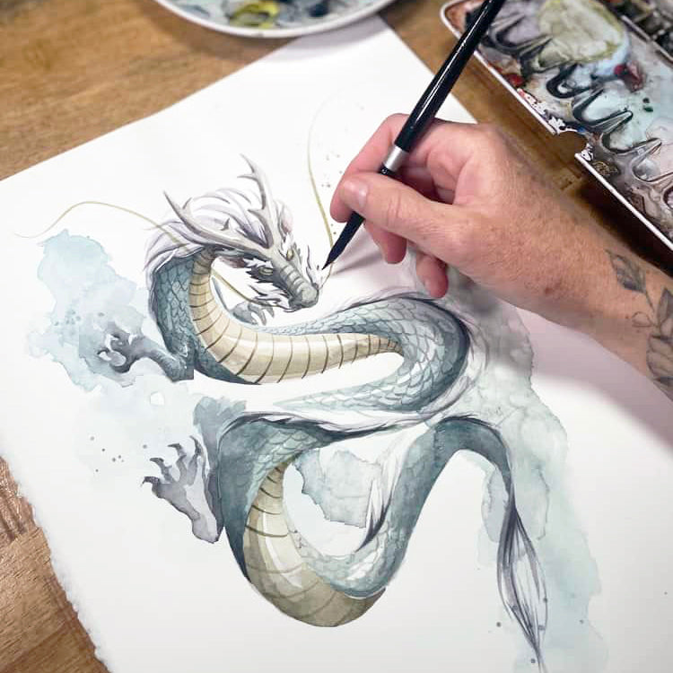 Load video: Painting River the dragon for Wyrmspan Boardgame