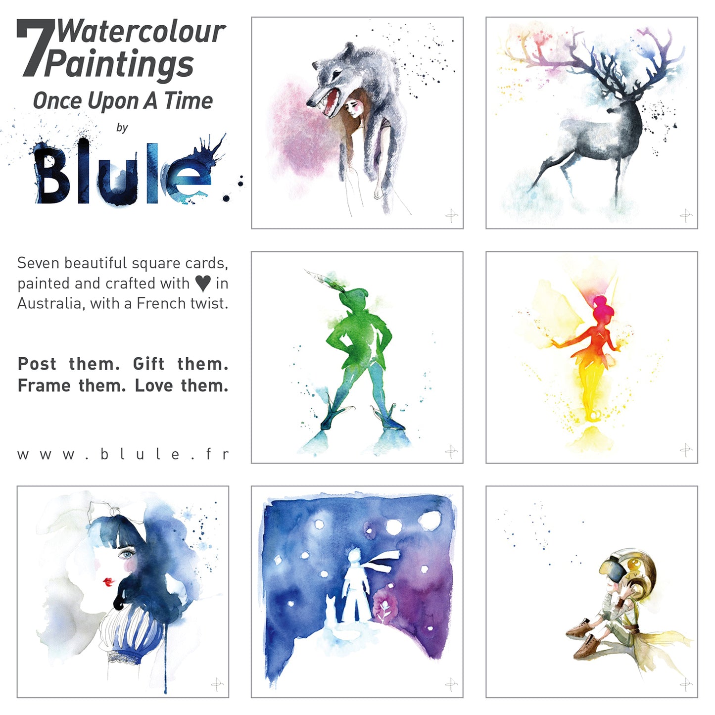 7 Watercolour Cards Paintings "Once Upon A Time"