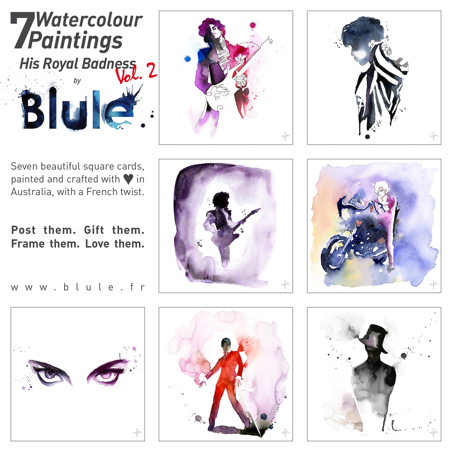7 Watercolour Cards Paintings "His Royal Badness, Vol.2"