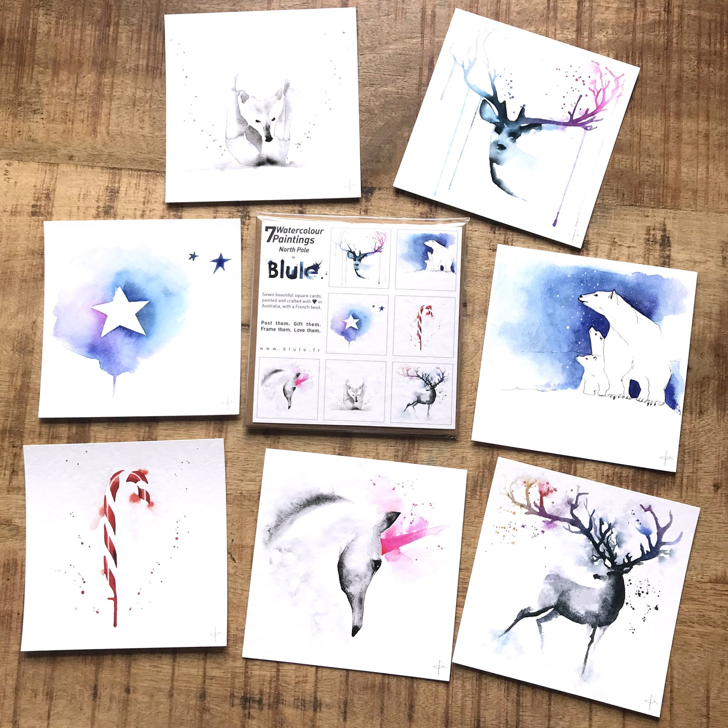 7 Watercolour Cards Paintings "North Pole "